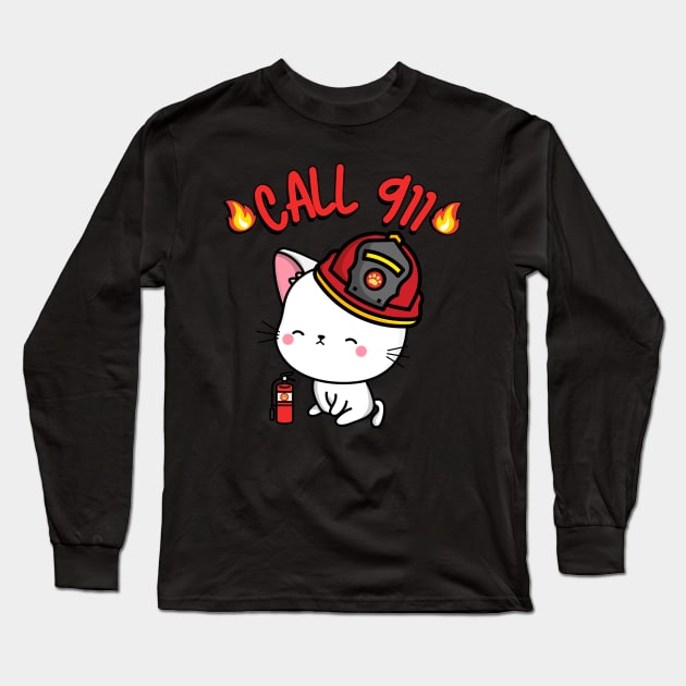 Firefighter Angora cat Long Sleeve T-Shirt by Pet Station